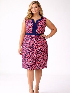 BODEN Printed Notch Neck Sleeveless Shift Dress Pink Blue Size 16R